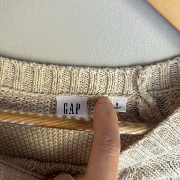 Gap Cable Knit Crewneck Pullover Sweater Women’s Small Oatmeal Beige Fisherman - Picture 6 of 9
